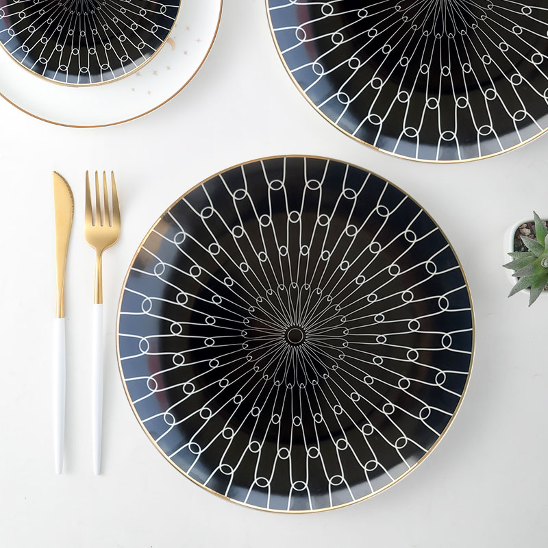 Black And Gold Textured Ceramic Dinner Plate 