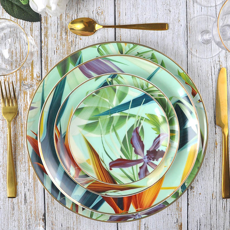 Green Leaf Bone China Dinnerware Set