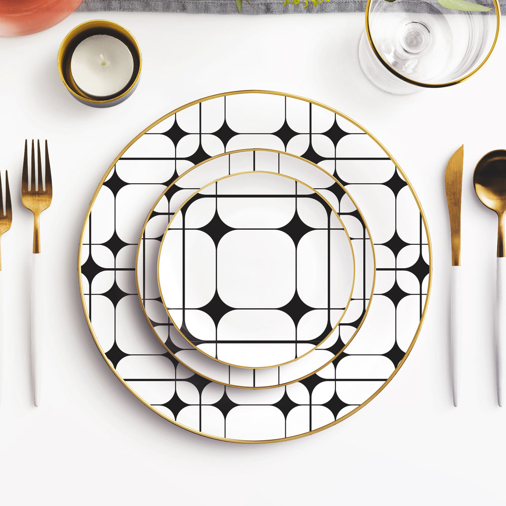 China factory wholesale black and white ceramics dinner plate sets