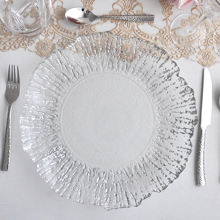 Wholesale custom rose gold table decorative reef glass charger plates