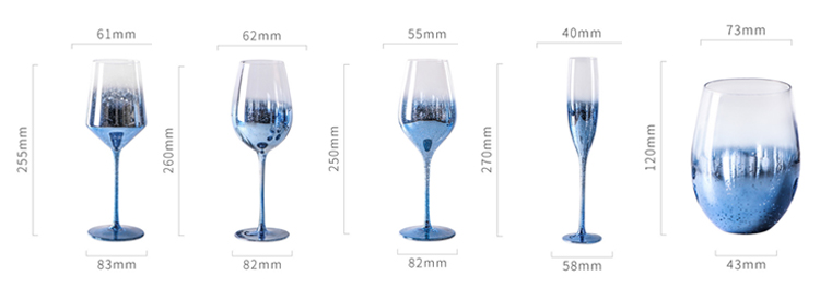 custom personalised designed christmas electroplated blue glassware drinking wine glasses stemware set