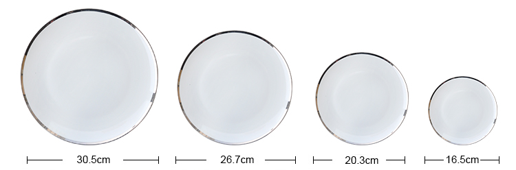 white and silver rim ceramic dinner plates serving dish set