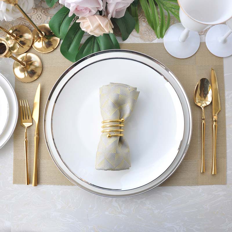 White Silver Rim Ceramic Dinner Plates