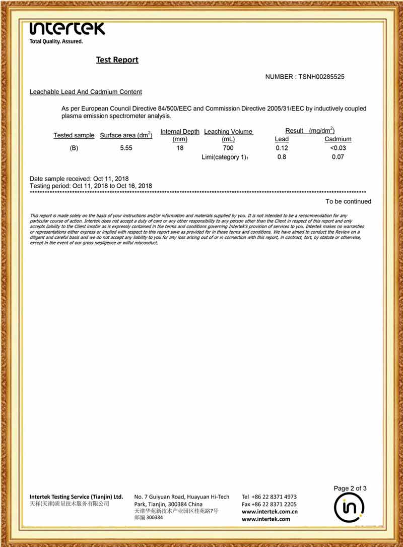 Tableware Set certificate