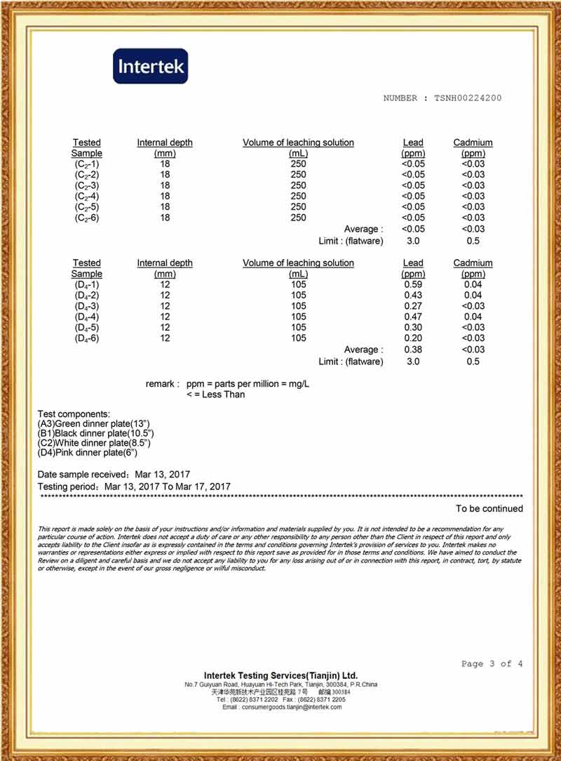 Tableware Set certificate