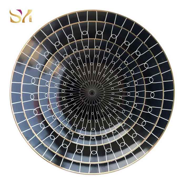 Black And Gold Textured Ceramic Dinner Plate 