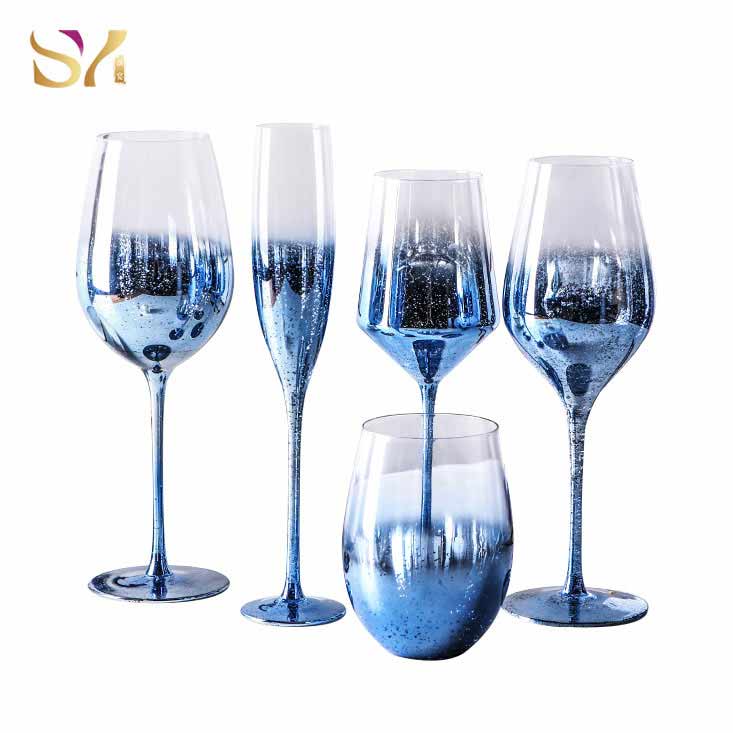 Electroplated Blue Wine Glasses Stemware Set