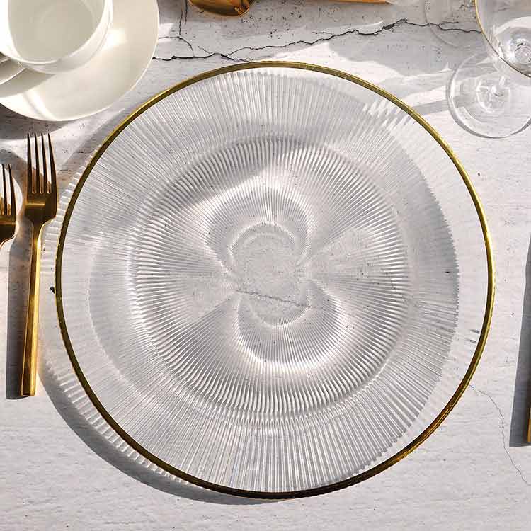 Glass Rays Charger Plates With Gold Rim