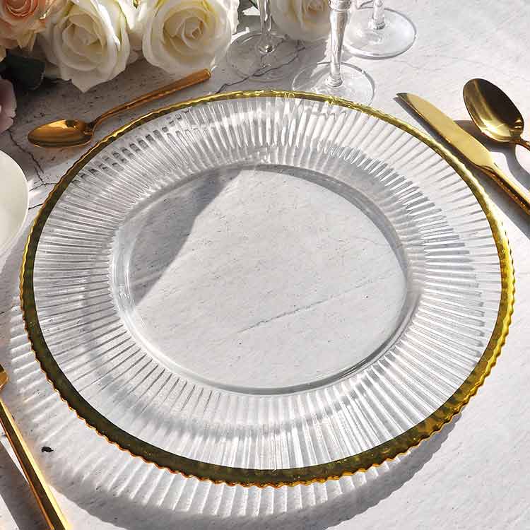 Glass Rays Charger Plates With Gold Rim